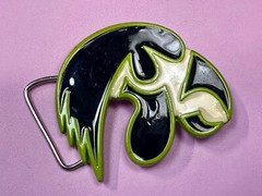 Hawkeye Bird Shaped Colorful Green Black Enamel NOS Cutout Belt Buckle