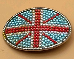 British Flag Belt Buckle Red Blue & Silver Rhinestones Union Jack