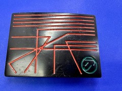 Unknown to me! Geometric Abstract Lines Red Over a Black Enamel Belt Buckle