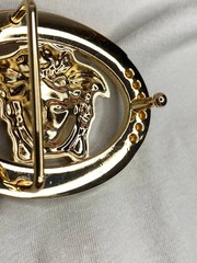 Gold Medusa Head Belt Buckle Greek Key Crystal Oval