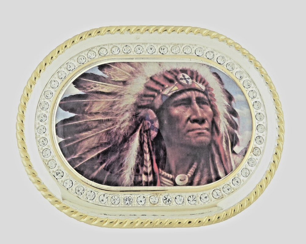 Indian Chief Belt Buckle Men Women Vintage Head Native American Gold Metal Bling