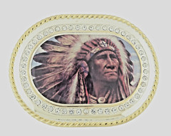 Indian Chief Belt Buckle Men Women Vintage Head Native American Gold Metal Bling