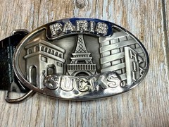 Paris Sucks! Blue Moon Creations Silver Tone Funny Tourist Gift Belt Buckle