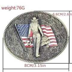 Western Cowgirl Rodeo Roper Silver Tone Cowboy Belt Buckle • American Flag