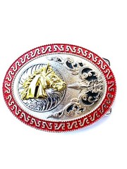 Western Buckle Gold Silver Red Horse Head Cowboy Oval 2 » Hebilla Vaquero