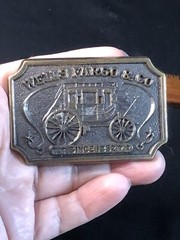Vintage Brass Metal Wells Fargo Bank Stagecoach Belt Buckle 80s Original Western