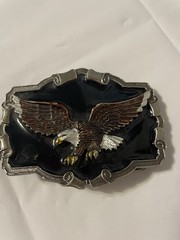 1983 American Eagle Theme Belt Buckle Black Lacquer -Heavy, Serial #OD1243