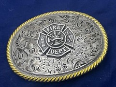 Firefighter FD Fire Department Western Style Buckle (Pewter)