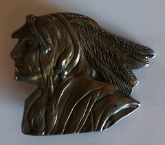 Vintage 1980s Indiana Metal Craft Native American Chief Belt Buckle