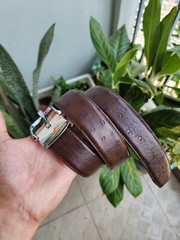 3.8CM Brown 100% Genuine Ostrich Leather Skin Men Belt Silver Buckle- Handmade