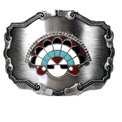 Men&rsquo;s Belt Buckle Enamel Sun Face Southwestern Tribal Style Blue Red Black