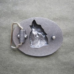Original Antique Silver Howling Wolf Western Metal Belt Buckle