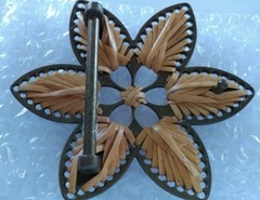 FLOWER STAR FISH BROWN STITCHED WEAVED LEATHER LIKE DESIGN WESTERN BELT BUCKLE