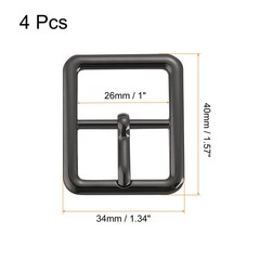 4Pcs 1&Prime; Single Prong Belt Buckle Square Center Bar Buckles for Belt Black