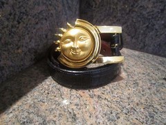 KIESELSTEIN CORD CELESTIAL SUN ART BRONZE BUCKLE W/BLACK ALLIGATOR BELT SIZE 2
