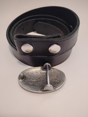 Oval Celtic St.JUSTIN IRISH CELTIC BELT Buckle & Black Leather Belt Combo 45&Prime;