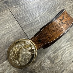 Crumrine Western Bronze Belt Buckle Gold Tone Bucking Horse made in USA