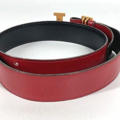 Hermes H Belt Vintage Buckle Leather G Engraved Red Black