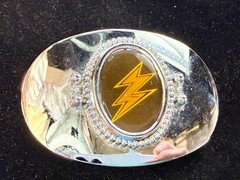 Lightning Bolt Strike Electric Shock Flash Cabochon On Reflective Belt Buckle