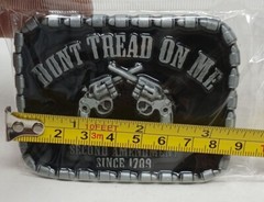 Dont Tread On Me Gun Belt Buckle 3.5 Inch Wide Pewter Tone Black Enamel #M-14