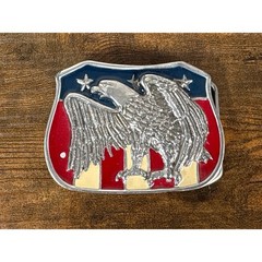 Vintage American Eagle Patriotic Shield Belt Buckle Red White Blue Enamel 2071