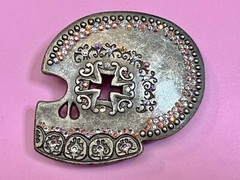 Skull Heads Cross with Rhinestone Accents Gothic Punk Biker ENMON Belt Buckle