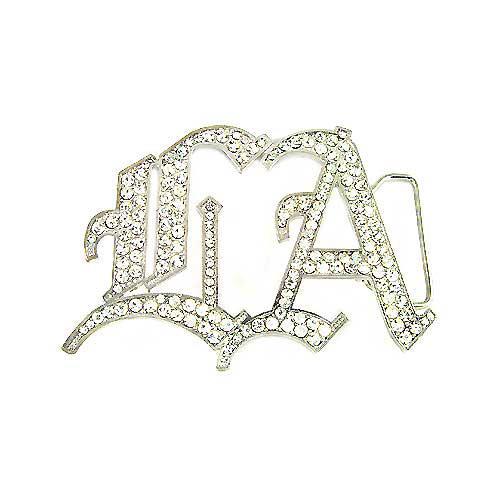LA Los Angeles HIP HOP Silver Chrome Clear Rhinestones Men Women Belt Buckle