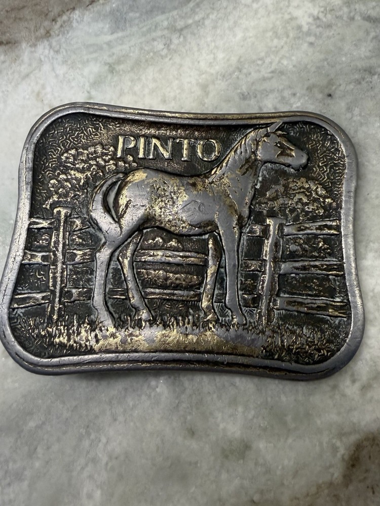 Vintage Pinto Belt Buckle James Lind 1975 Wyoming Studio Art Works Cowboy Heavy