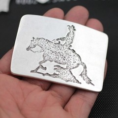 Cowboy Equestrian Rectangle Belt Buckle in Antique Silver, Rustic Western Buckle