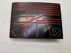 Unknown to me! Geometric Abstract Lines Red Over a Black Enamel Belt Buckle