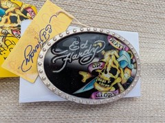 New w/Tags Ed Hardy Metal Belt Buckle Death or Glory Skull & Dagger 260448G