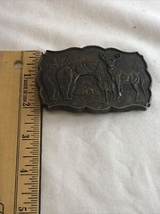 Vintage Bronze Tone RJ Belt Buckle Wilderness Forest Nature BEAR Deer BUCK Rock