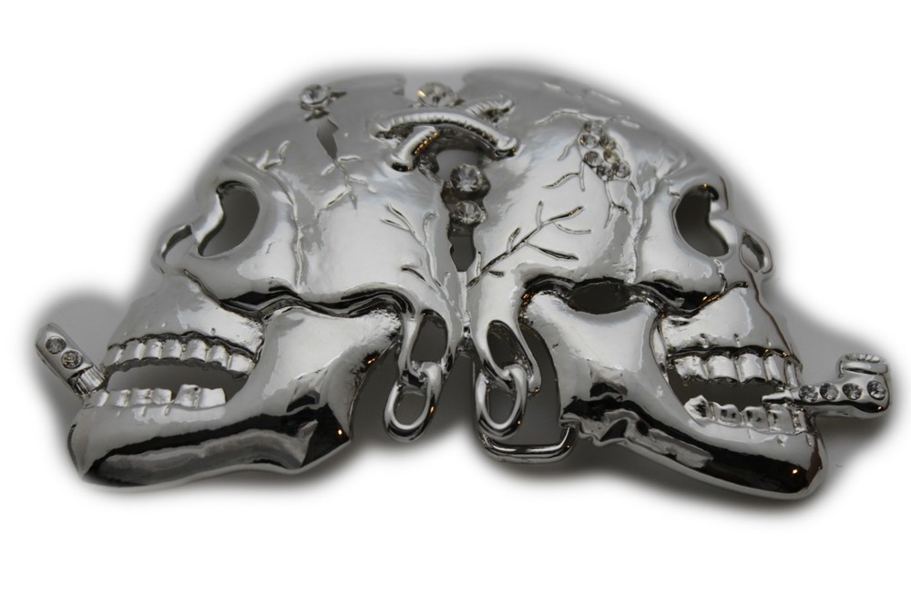 Men Women Belt Buckle Silver Metal Fashion Skeleton Skull Halloween Gothic Big