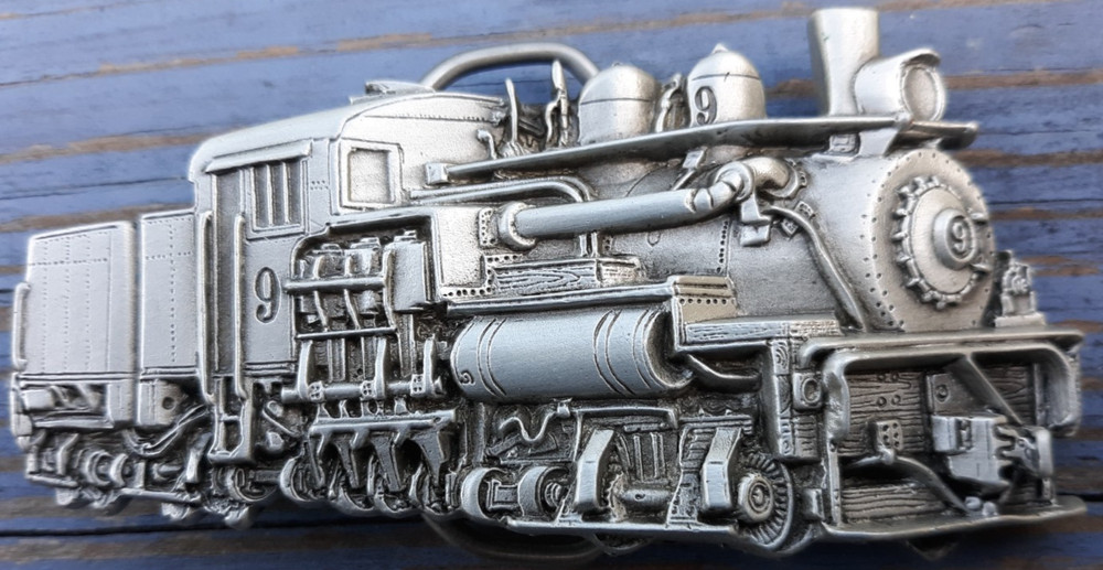 belt buckle 1983 Great American steam locomotive # 9 train engine pewter 3.75&Prime;