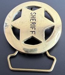 Solid Brass Sheriff Badge Belt Buckle Round 2.5” Across Vintage 80’s
