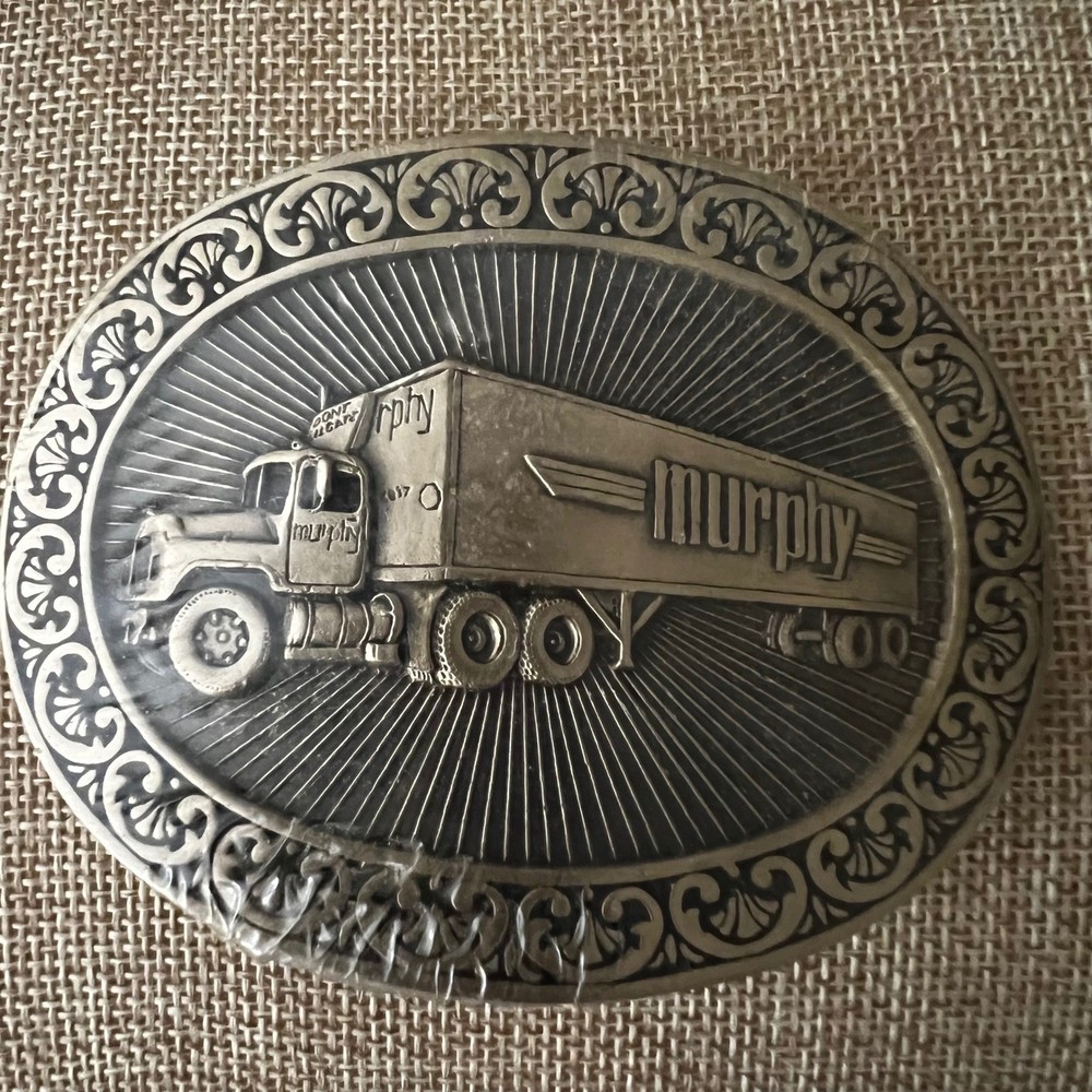 Vtg 1981 Murphy Trucking Solid Brass Belt Buckle Sealed Size 3.5×2.5 Americanatg