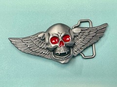 Skull With Fangs And Bright Red Eyes Cutout Large Wide Belt Buckle