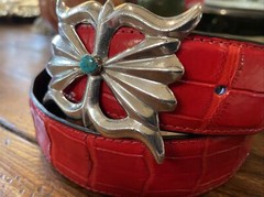 Navajo James Reid Dgn Sterling silver turquoise￼ Belt Buckle￼ Nu🐊1.5”-30-33”✅