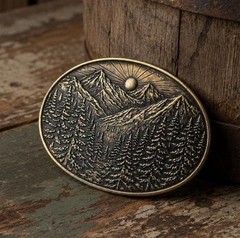 Golden Mountain Landscape Belt Buckle Forest Sunrise Pine Father&rsquo;s Day Gift