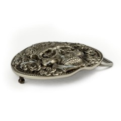Santa Muerte german silver belt buckle, Skull El Día de Muertos belt buckle