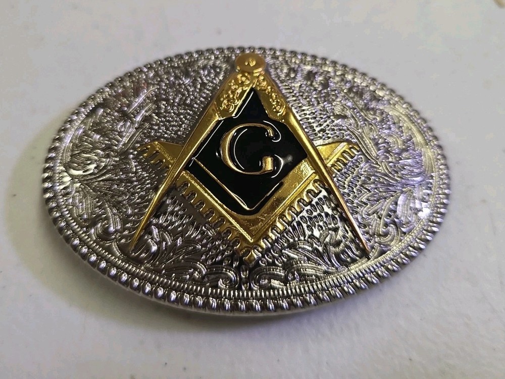 MASON FREEMASONS MASONIC SILVER GOLD WESTERN COWBOY RODEO BELT BUCKLE