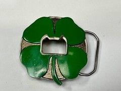 Kalan Brand Lucky Four Leaf Clover Belt Buckle and Bottle Opener Green Silver