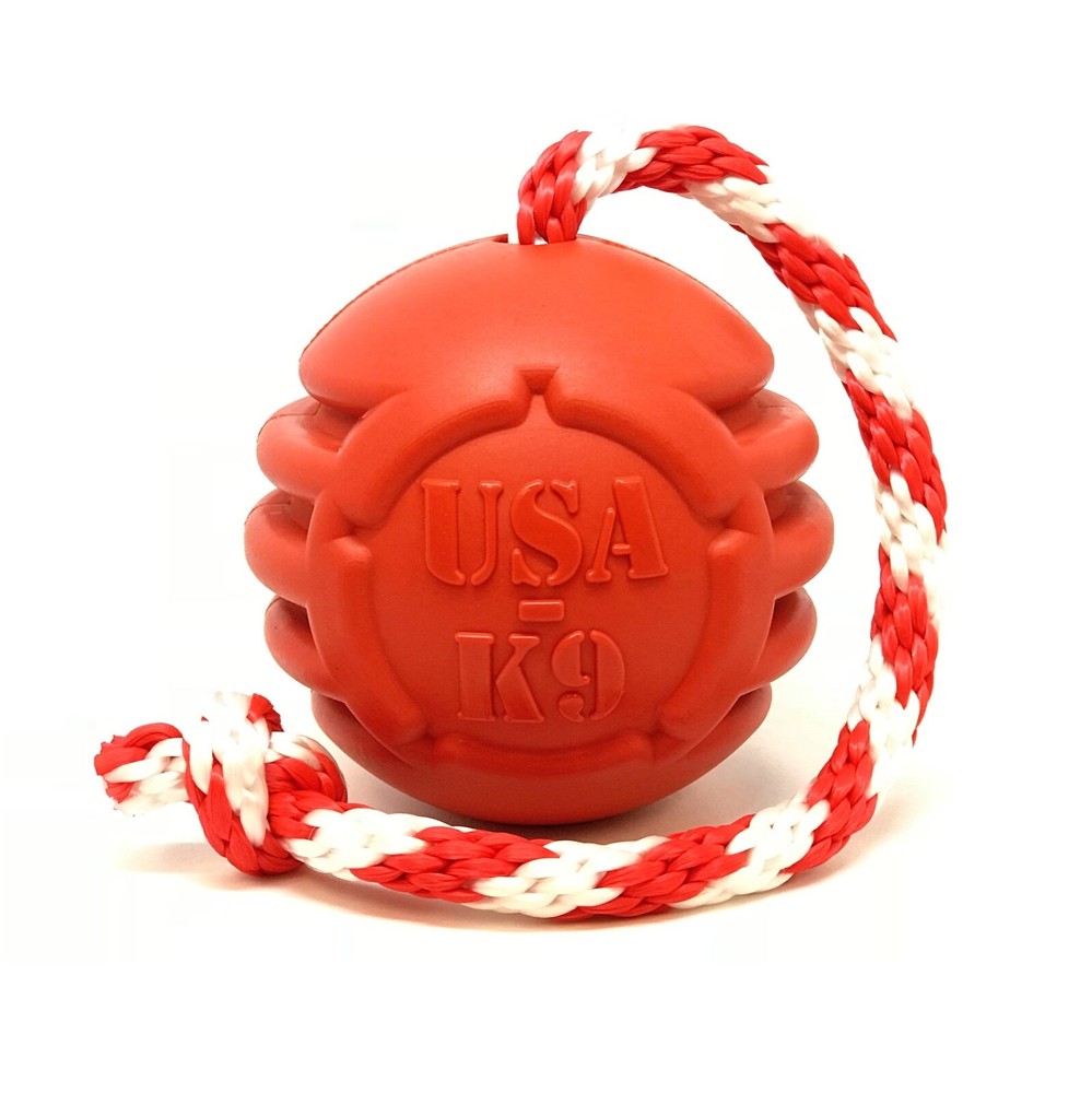 USA-K9 Stars And Stripes Ultra-Durable Reward Ball With Rope – Dog & Puppy