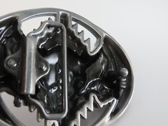 New Raised Steer Skull Belt Buckle Enameled South Western Metal Pewter Tone