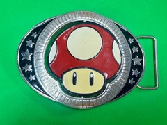 Nintendo Super Mario Bros Game Spinning Mushroom Reversible Novelty Belt Buckle