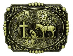 Religion Cross Cowboy Kneeling Prayer And Horse Design Belt Buckle