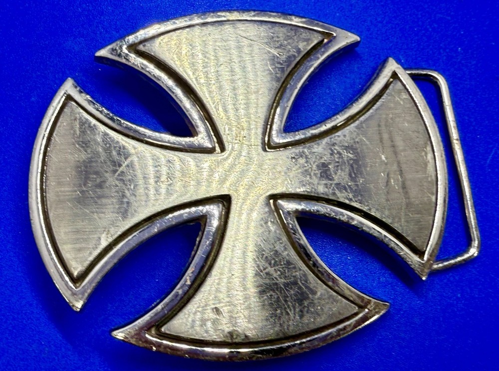 Maltese Iron Cross Religious Gothic Punk Vibe Silver Color Cutout Belt Buckle