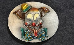 Vtg 90s Creepy circus clown belt buckle Bergamot Grunge Punk Rock USA Colorful