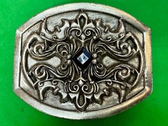 Scrollwork Stone Sterling Silver Plated English Laundry / Wicks Belt Buckle