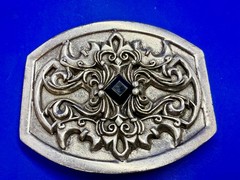 Scrollwork Stone Sterling Silver Plated English Laundry / Wicks Belt Buckle